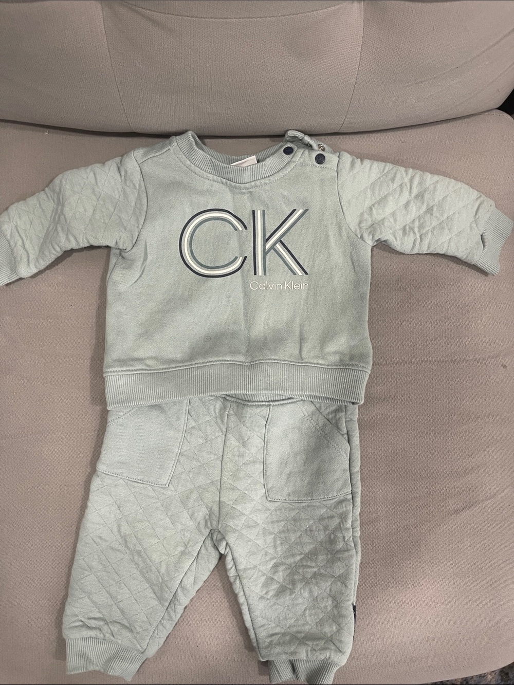 Calvin Klein Quilted Baby Sweatshirt & Joggers - Sage Green
